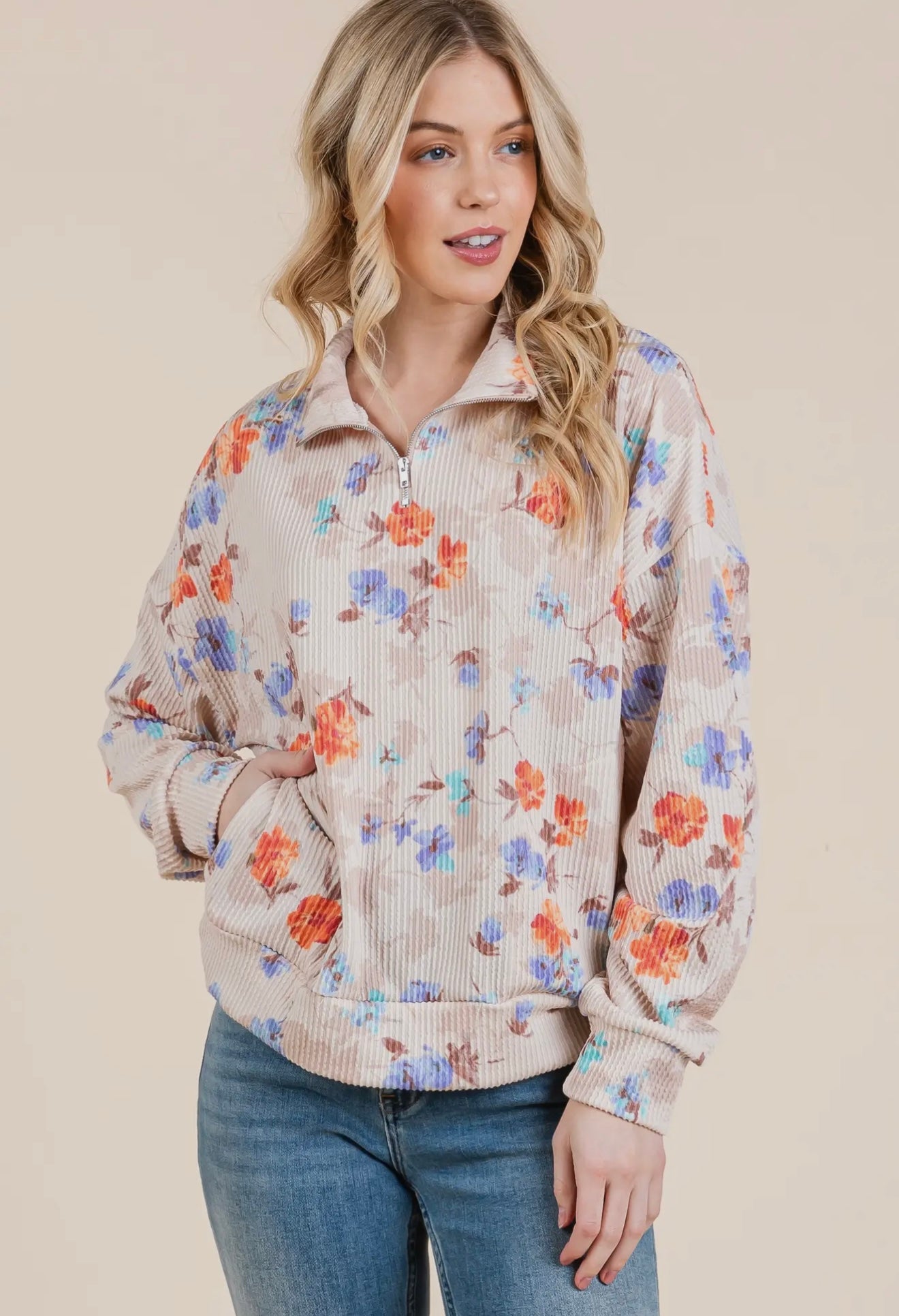 I Can Buy Myself Flowers Floral Print Ribbed Pullover Top