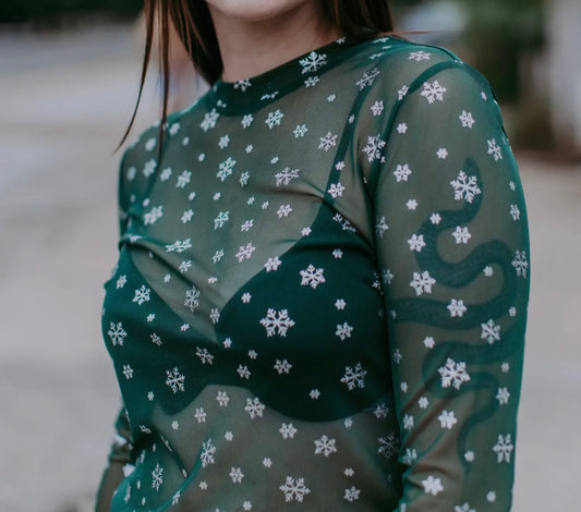 Snowflake Foil LS Mesh Top