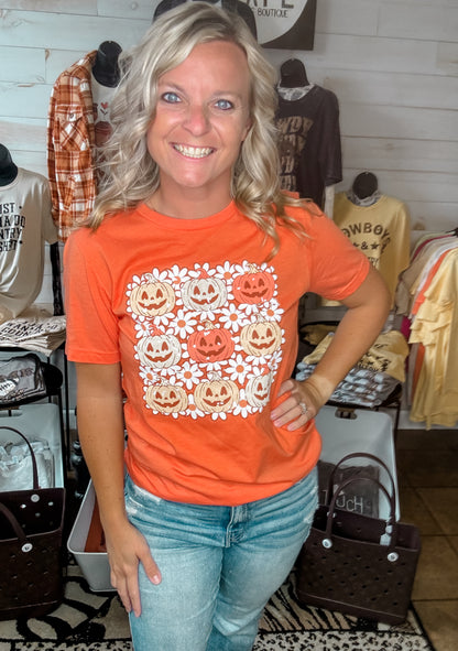 Orange Floral Pumpkin Graphic Tee