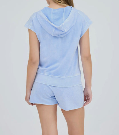 Fun and Games Mineral Washed Hooded Half Zip Top
