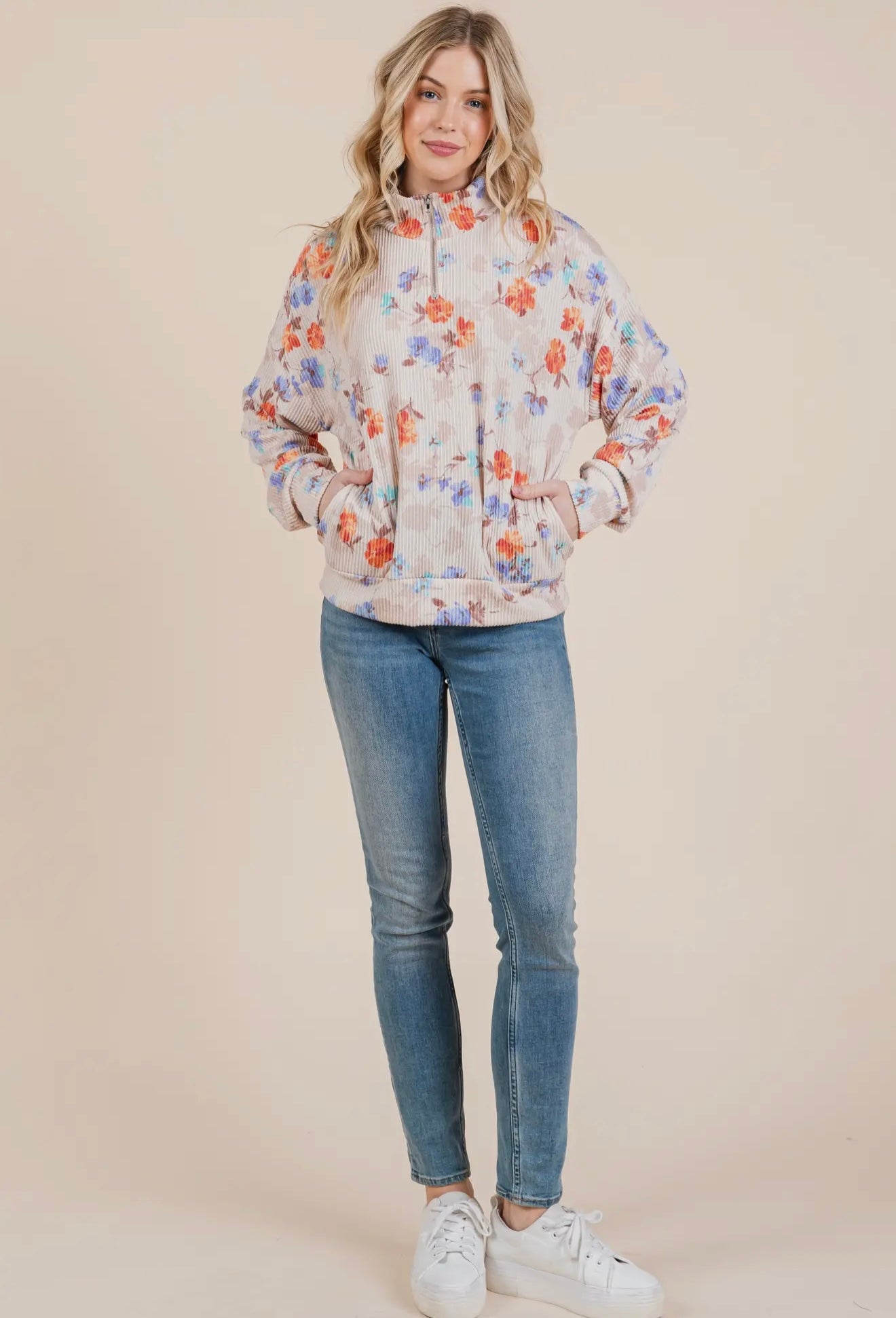 I Can Buy Myself Flowers Floral Print Ribbed Pullover Top