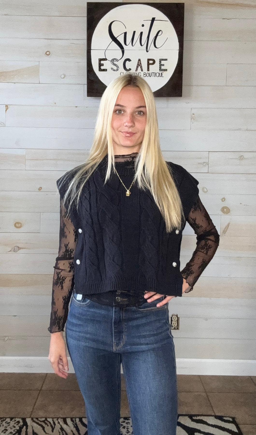 Knit to Perfection Sleeveless Cable Knit Sweater