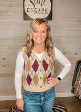 Load image into Gallery viewer, Plaid &amp; Proper Argyle Pattern  Button Down Knit Cardigan Vest