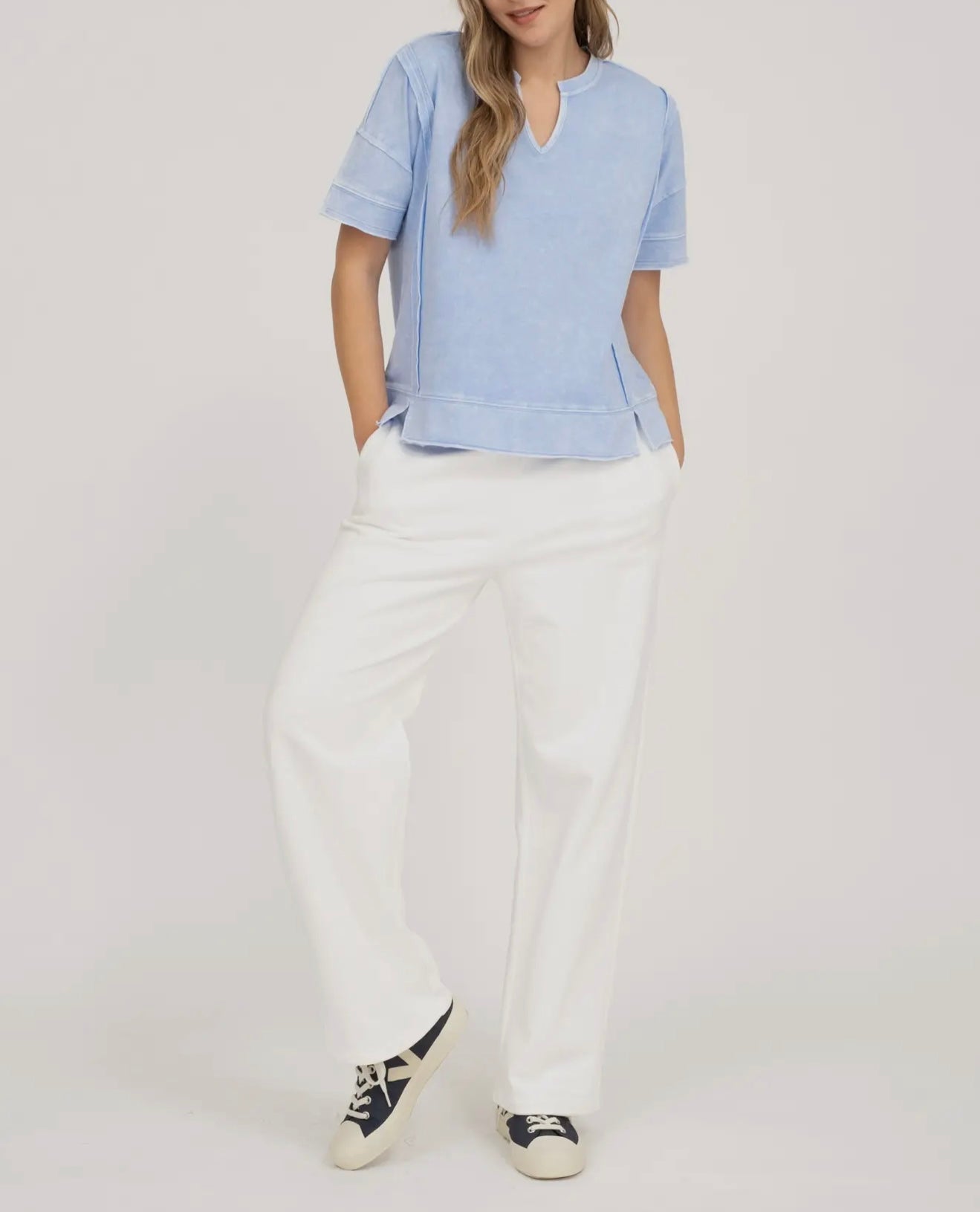 Fun and Games Mineral Washed Split Neck Top