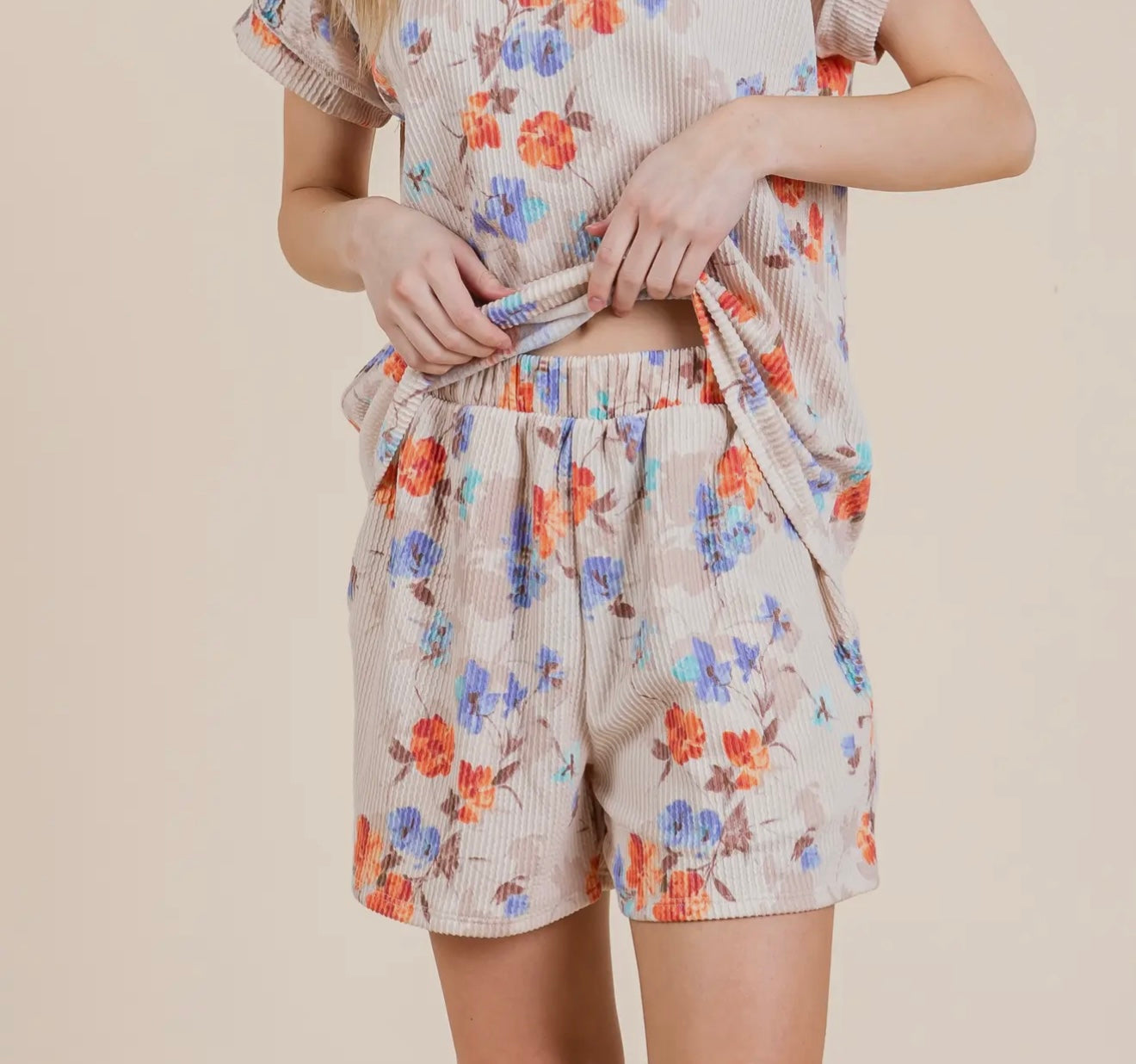 I Can Buy Myself Flowers Floral Ribbed Shorts