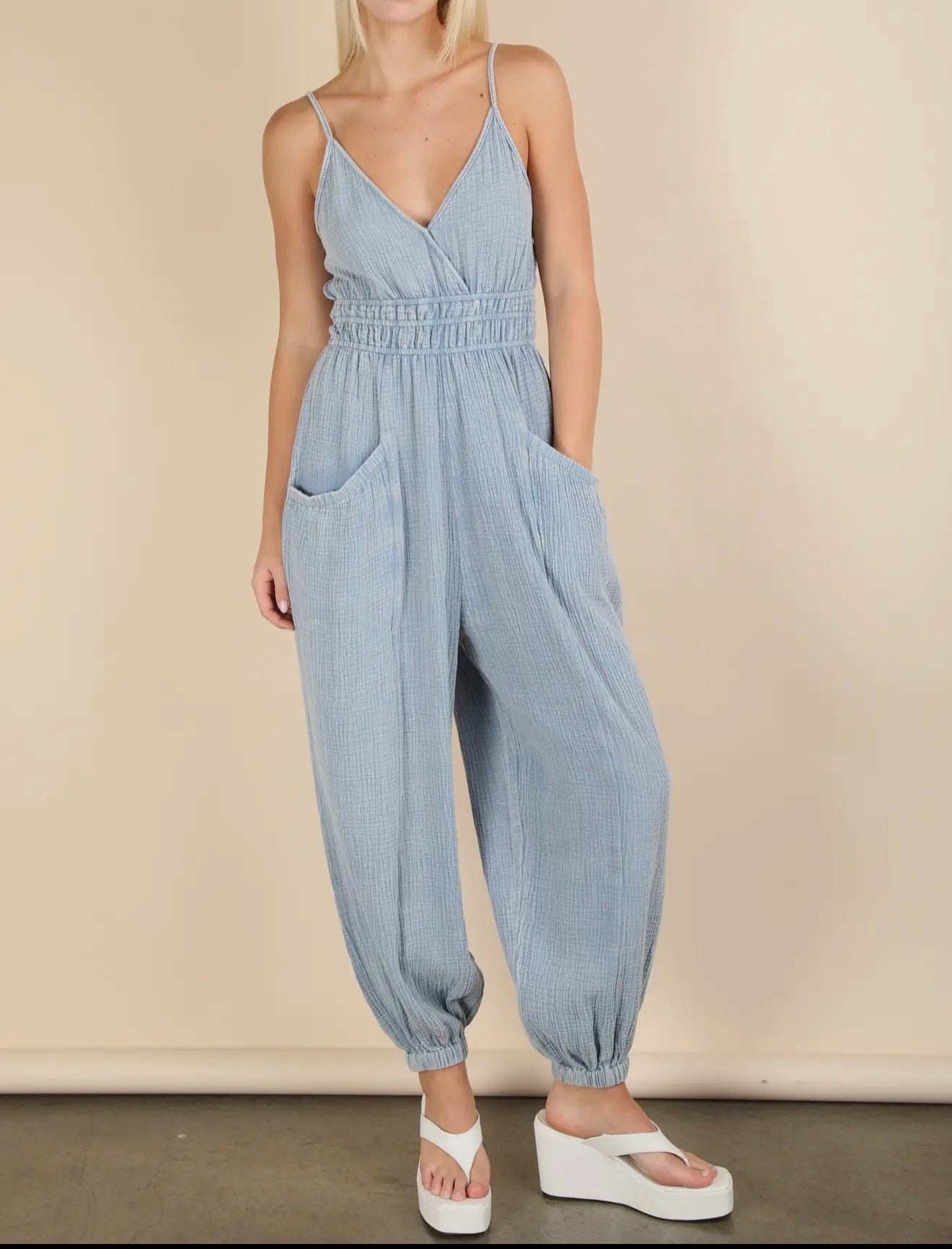 Everyday Basis Mineral Washed Gauze Jumpsuit