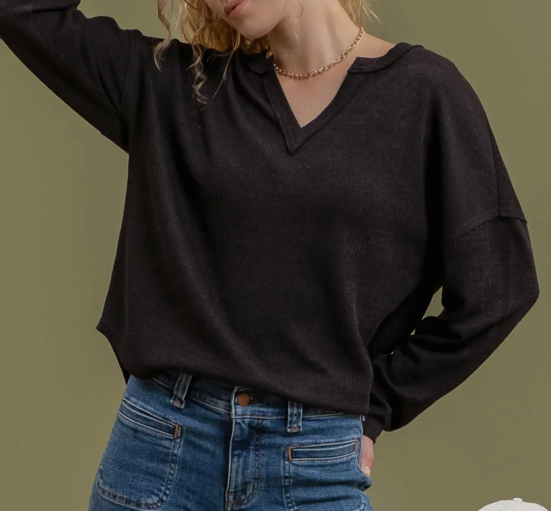 Basically Effortless Solid Notch Neck Top