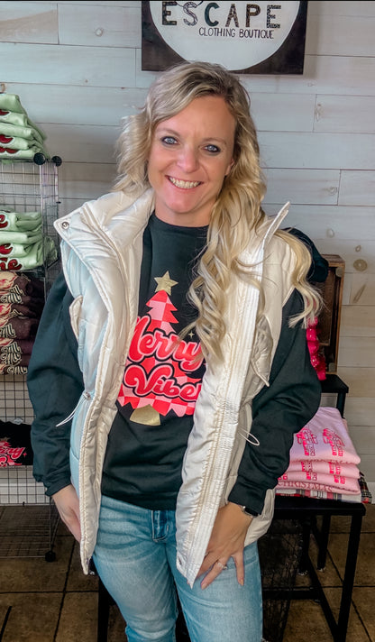 Pink Checkered Merry Vibes Crewneck Sweatshirt