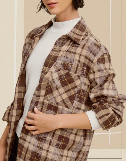 Butter Pecan Acid Washed Plaid Shirt