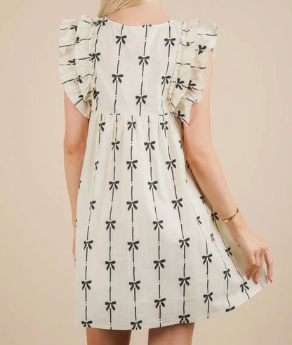 Every Occasion Bow Printed Sleeveless Mini Dress