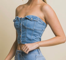Load image into Gallery viewer, Strapless Denim Button Vest Top
