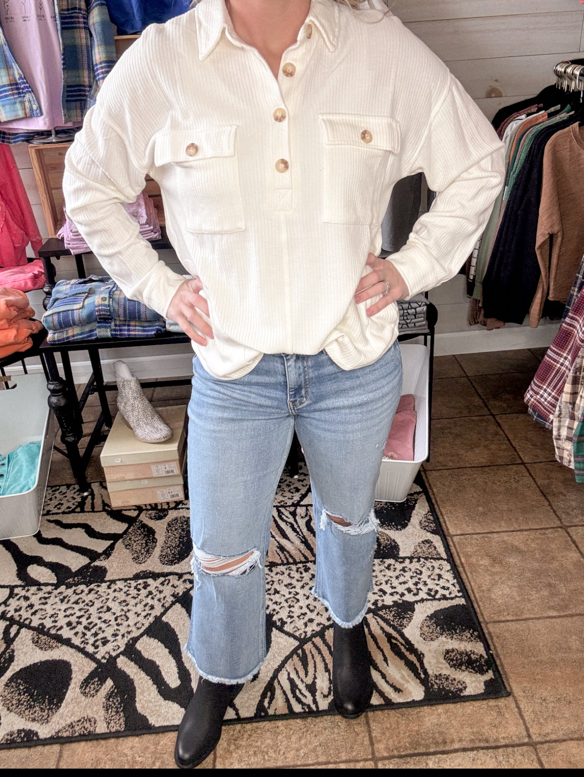 Warmer Days Ahead High Rise Distressed Crop Straight Jeans