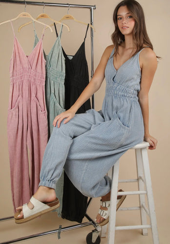 Everyday Basis Mineral Washed Gauze Jumpsuit