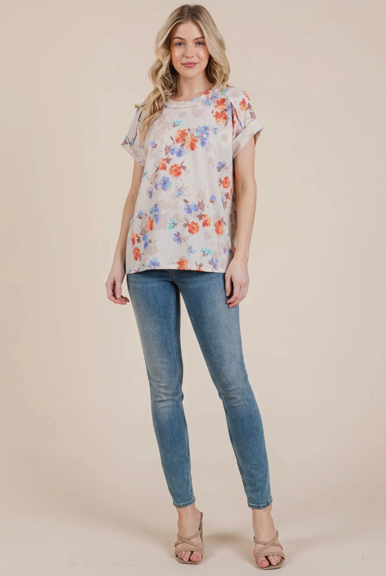I Can Buy Myself Flowers Floral Ribbed Top