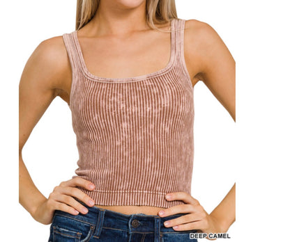 Reversible Washed Ribbed Cropped Tank