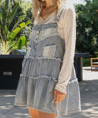Country Wishes Denim & Crochet Suspender Skirt