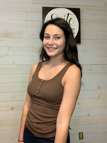 Ribbed Button Front Tank Top