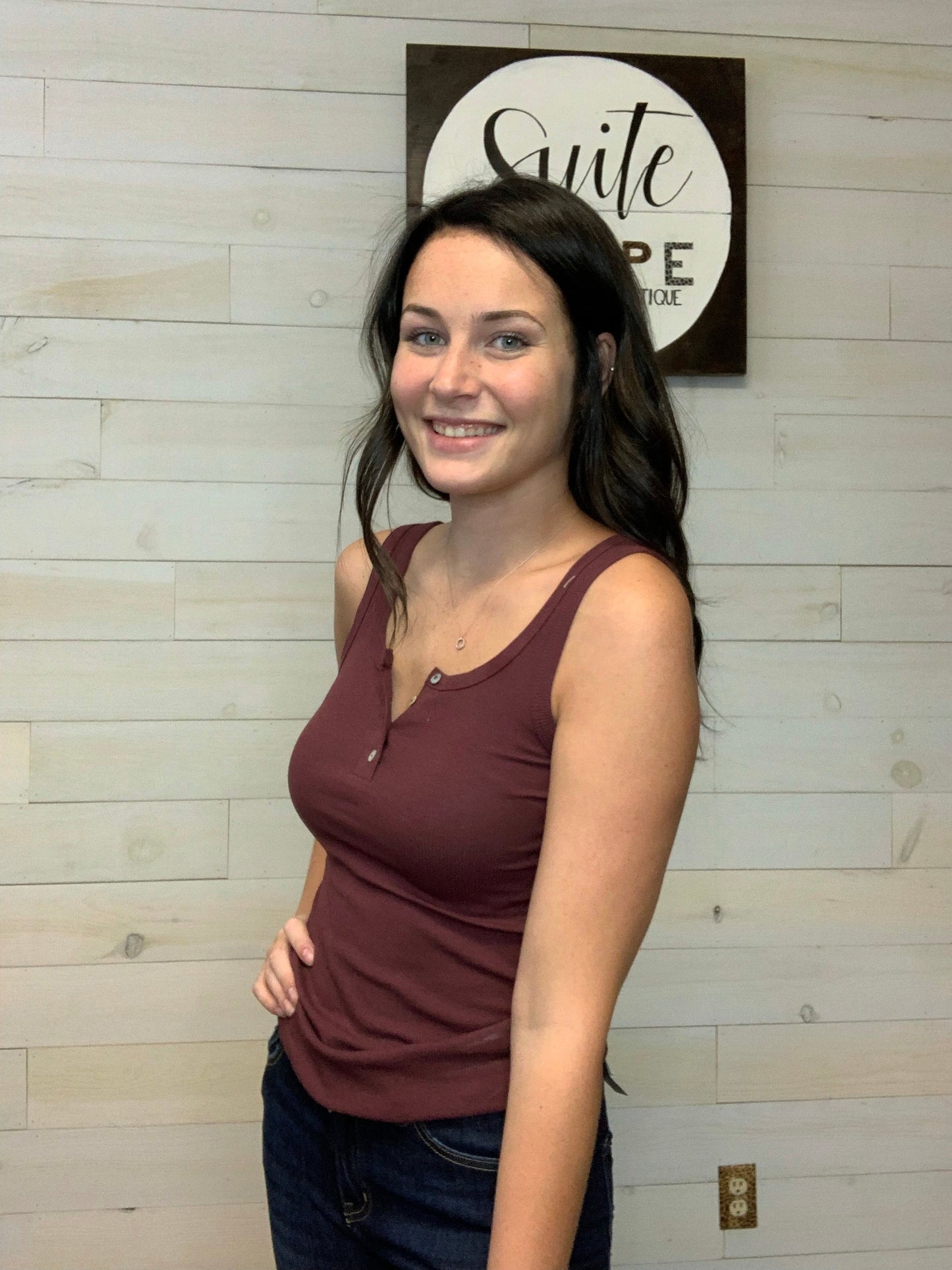 Ribbed Button Front Tank Top