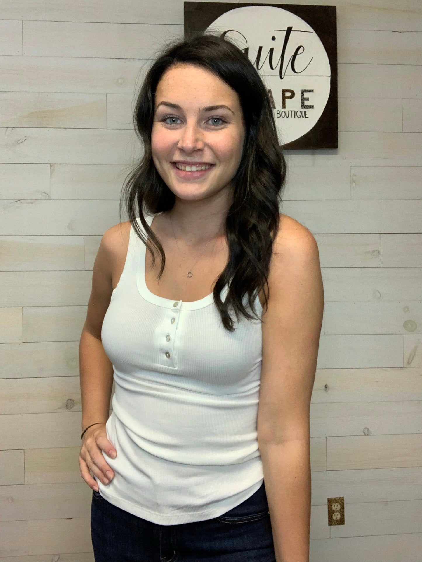 Ribbed Button Front Tank Top