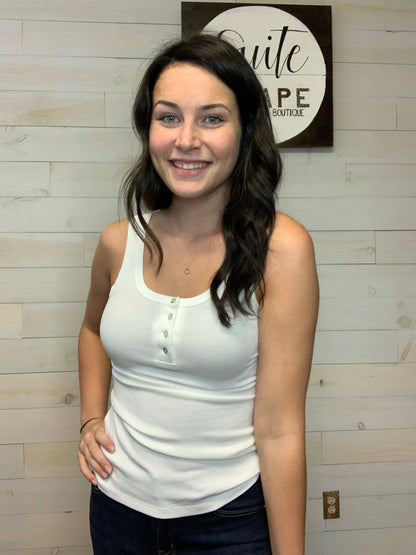 Ribbed Button Front Tank Top
