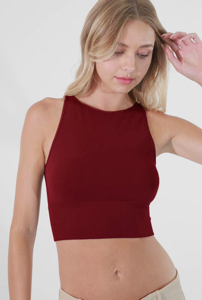 Solid Velvet Highneck Crop Top