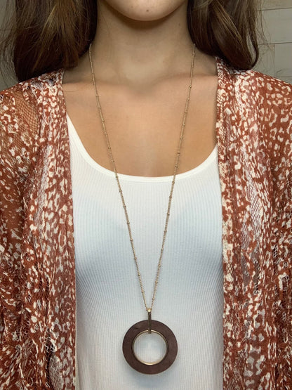 Circle Wooden Pendant Necklace