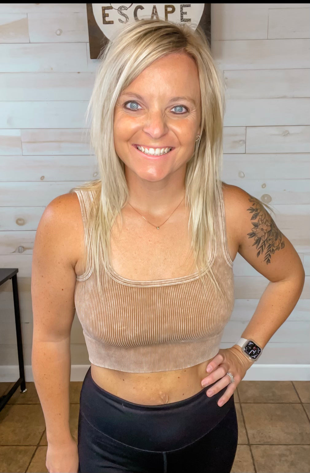 Ash Grey Square Neck Cropped Tank Top