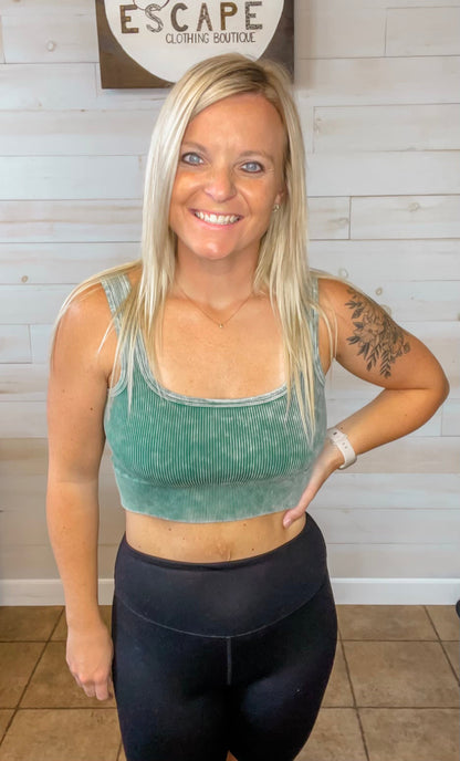 Ash Grey Square Neck Cropped Tank Top