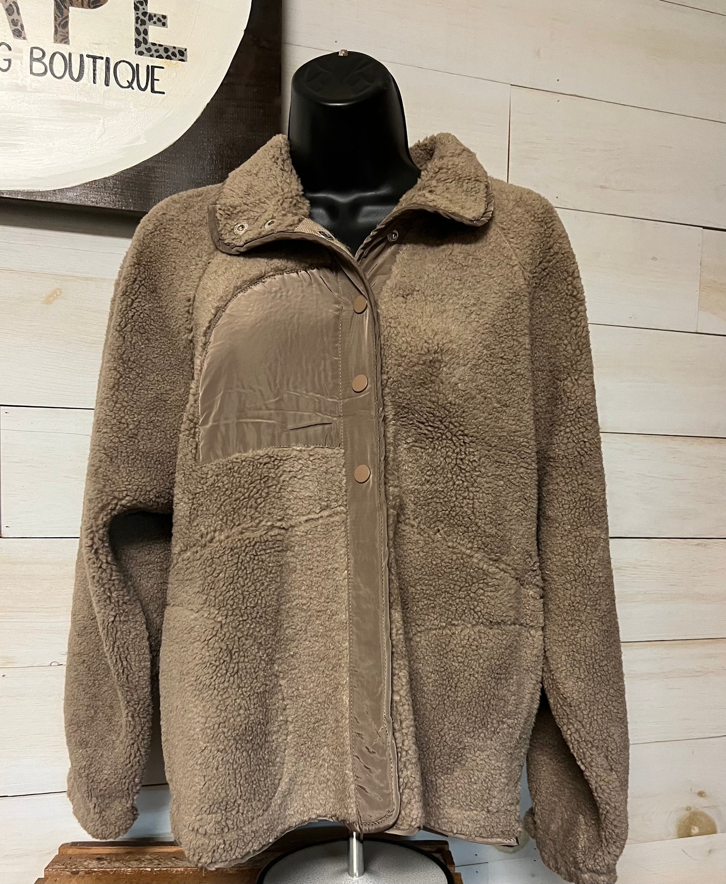 Solid Snap Button Fleece Jacket