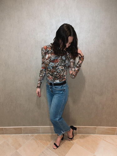 Autumn Floral Lined Mesh Top