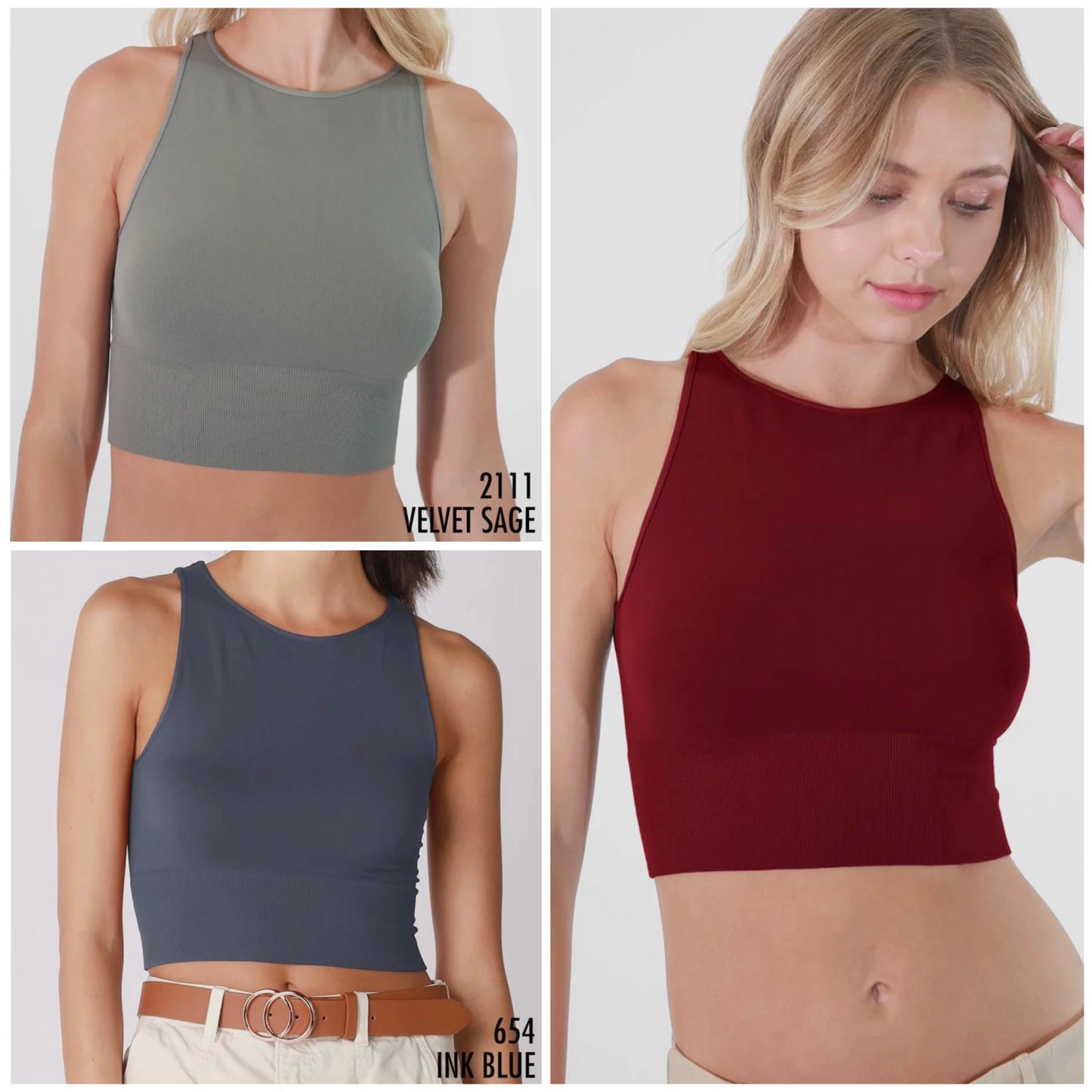 Solid Velvet Highneck Crop Top