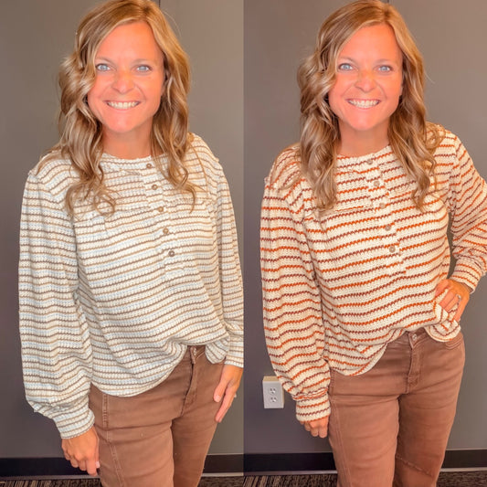 Harvest Days Striped Henley Top