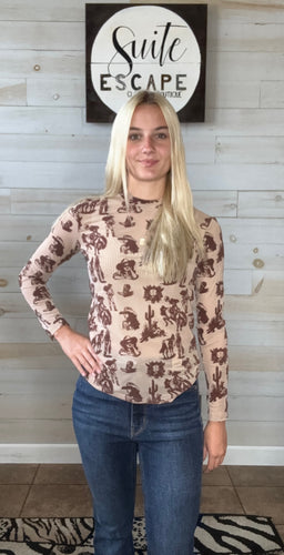 Desert Dreams Velvet Mesh Long Sleeve Top