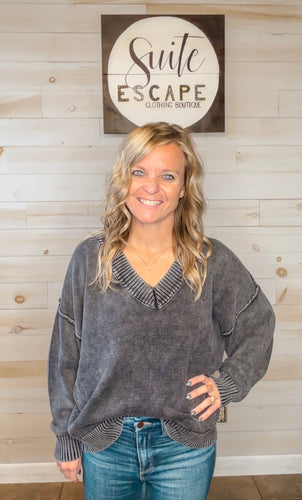 Fade Away Washed V Neck Oversized Sweater