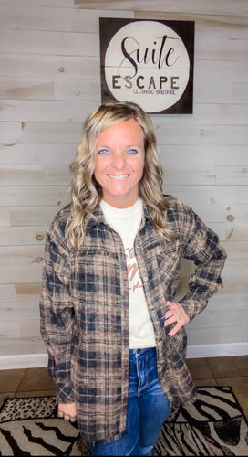 Bonfire Nights Plaid Flannel Shirt W/ Frayed Hem