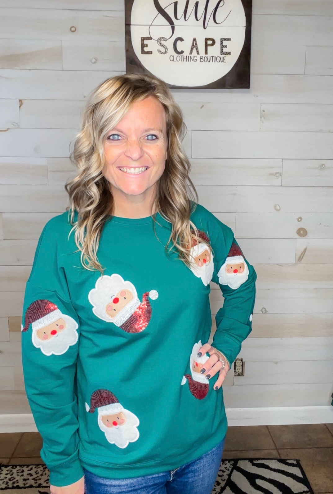 Santa Sequin Embroidered Sweatshirt