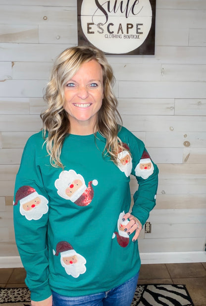 Santa Sequin Embroidered Sweatshirt