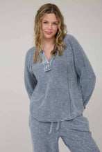 Load image into Gallery viewer, In My Comfy Era Mineral Washed Ribbed Split Neck Long Sleeve Knit Top
