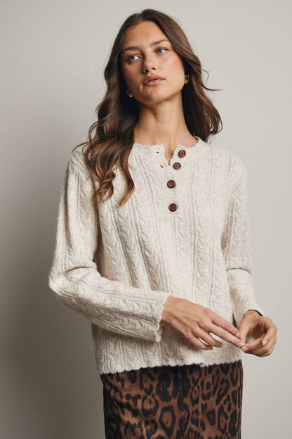 Buttoned Up & Cozy Cable Knit Henley Sweater