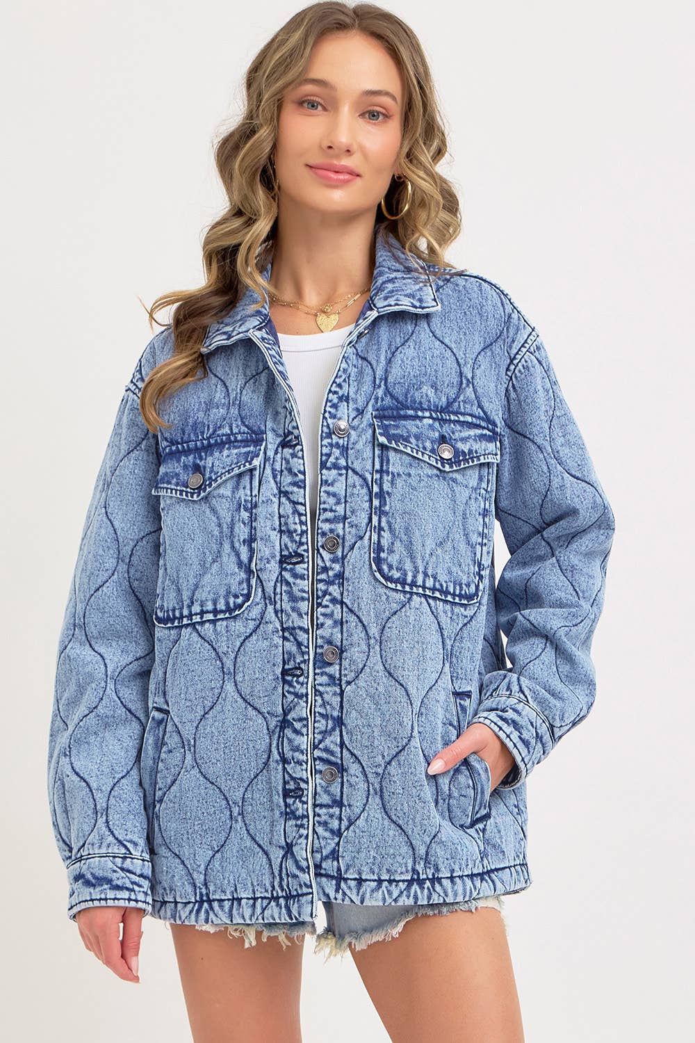 Stitched to Perfection Oversized Quilted Denim Jacket
