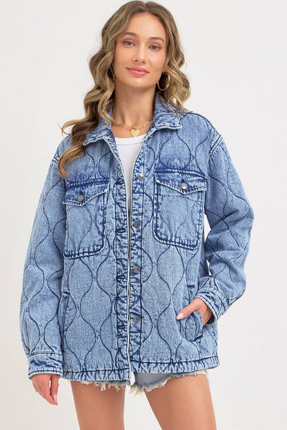 Stitched to Perfection Oversized Quilted Denim Jacket