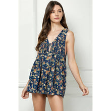 Load image into Gallery viewer, Floral Pleated V Neck Sleeveless Romper