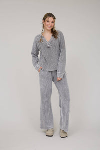 In My Comfy Era Mineral Washed Ribbed Split Neck Long Sleeve Knit Top