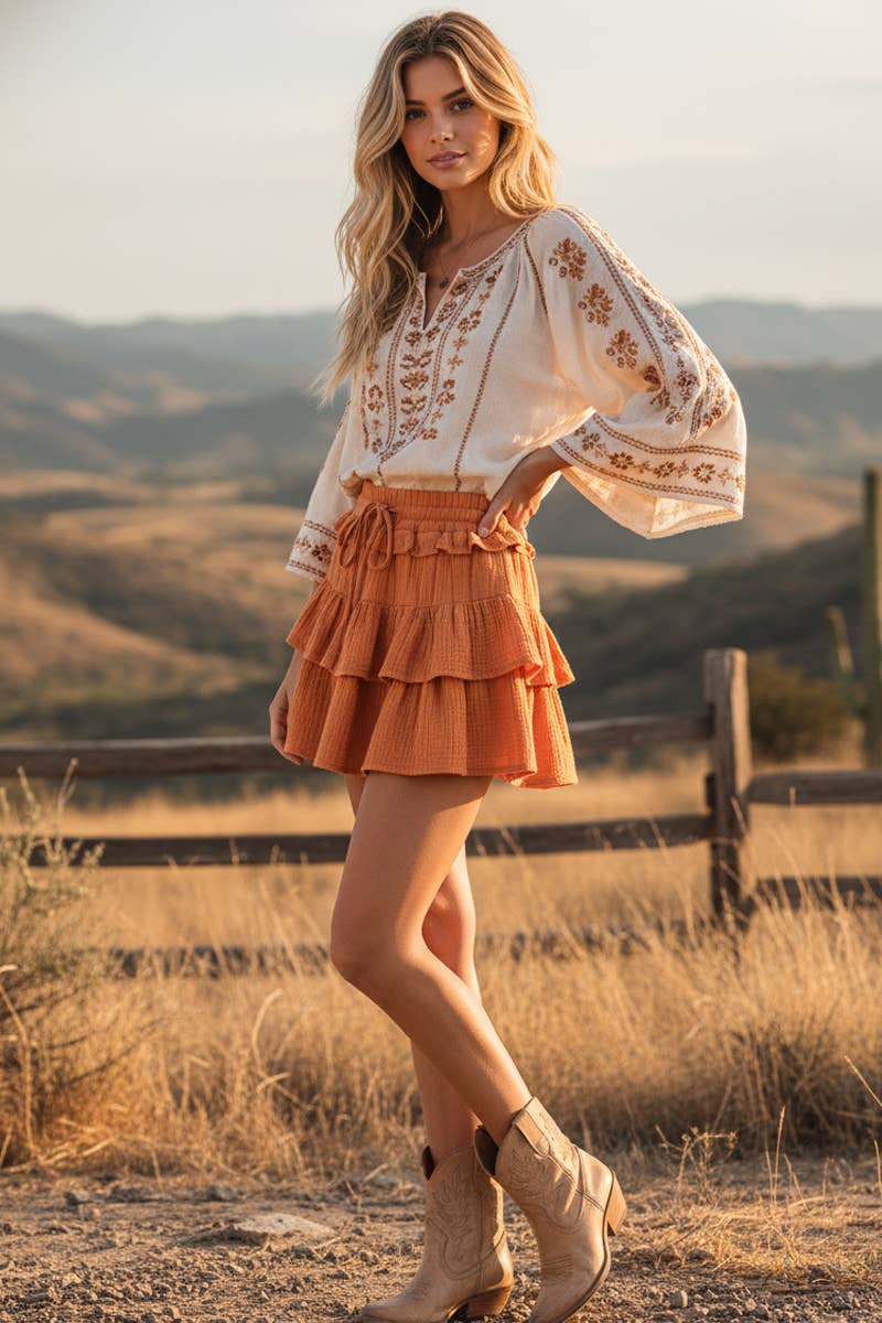 Tiered Gauze Ruffle Mini Skirt