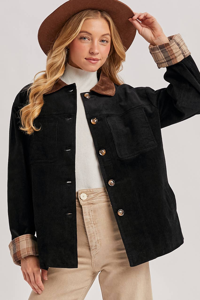 Inner Plaid Corduroy Barn Jacket