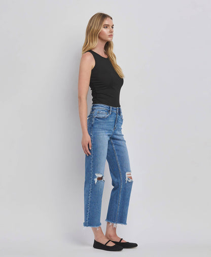 Warmer Days Ahead High Rise Distressed Crop Straight Jeans