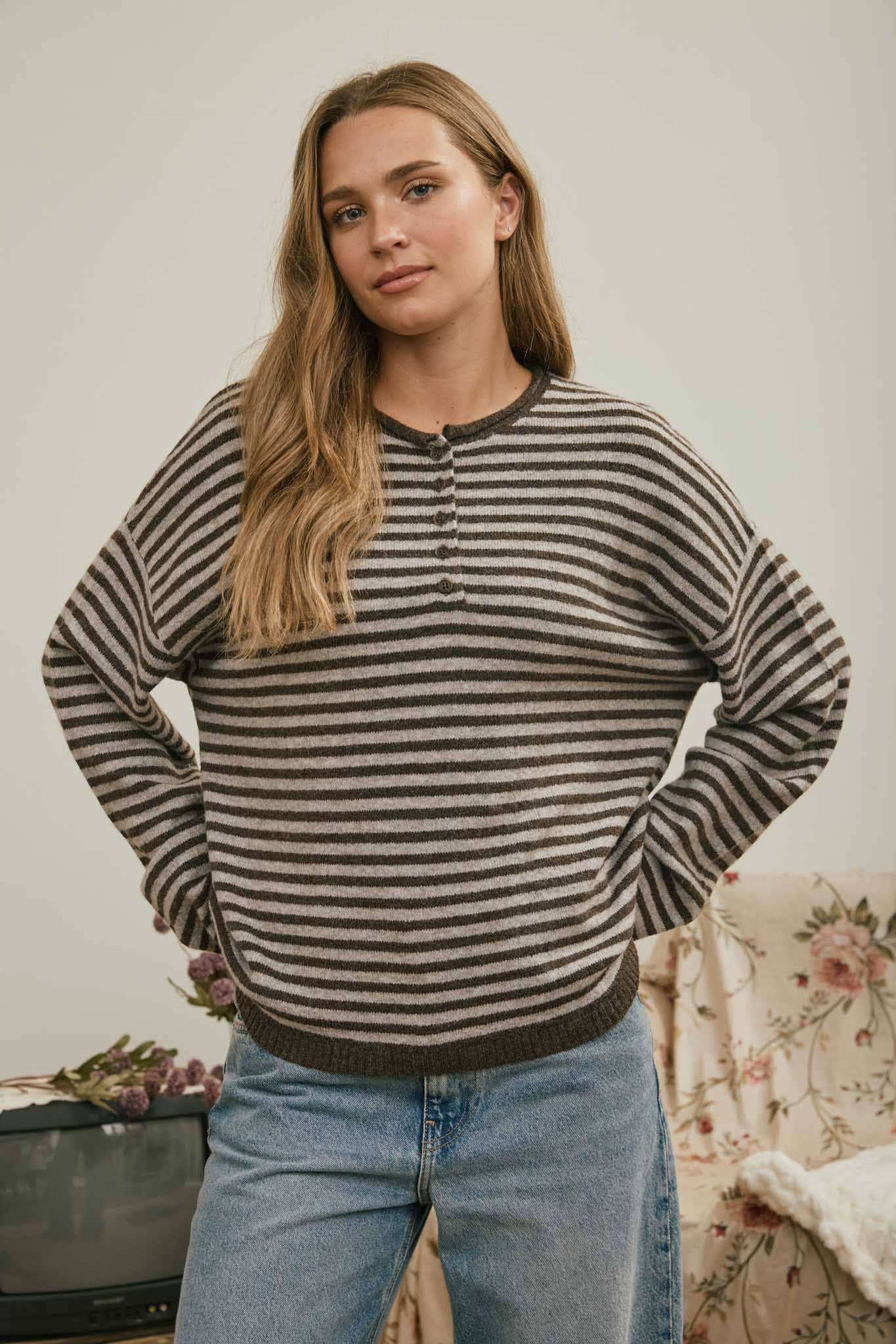 Just My Type Henley Sweater