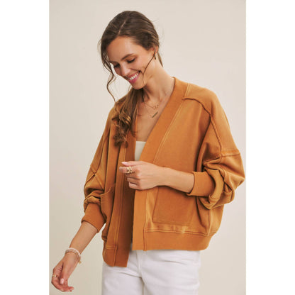COZY FAVORITE MINERAL-WASHED FRENCH TERRY CARDIGAN