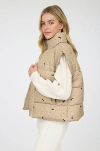 POLKA DOT & BOW PATTERN PUFFER VEST