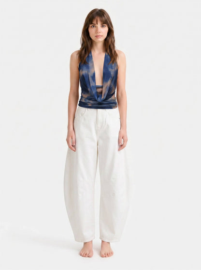 SHEER DRAPED HALTER PLUNGE TOP